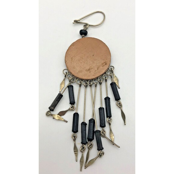 Southwestern Tribal Native American Shield Dangle Drop Earrings Beaded Fringe 3" - Picture 4 of 7